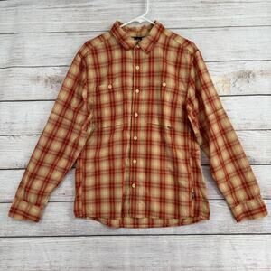 REI Co-Op Sahara Long Sleeve Plaid Button Down Shirt Mens Medium Beige Rust